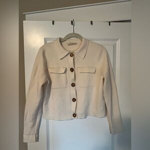 Sezane 100% Merino Wool Betty Cardigan, Cream, Small